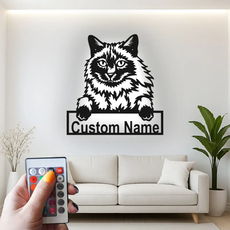 Décoration murale en métal personnalisée avec chat Maine Coon, rétroéclairage LED, cadeau pour amoureux des animaux, décoration de salon