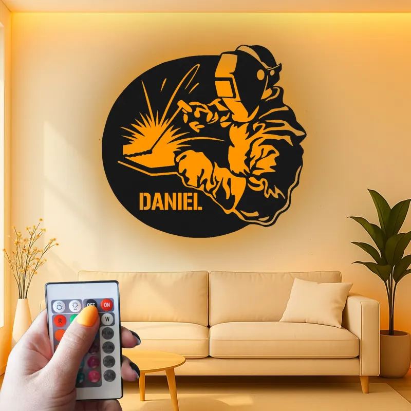 Décoration murale en métal LED personnalisée pour soudeur - Cadeau pour passionné de soudage, décoration de garage ou d'atelier 1