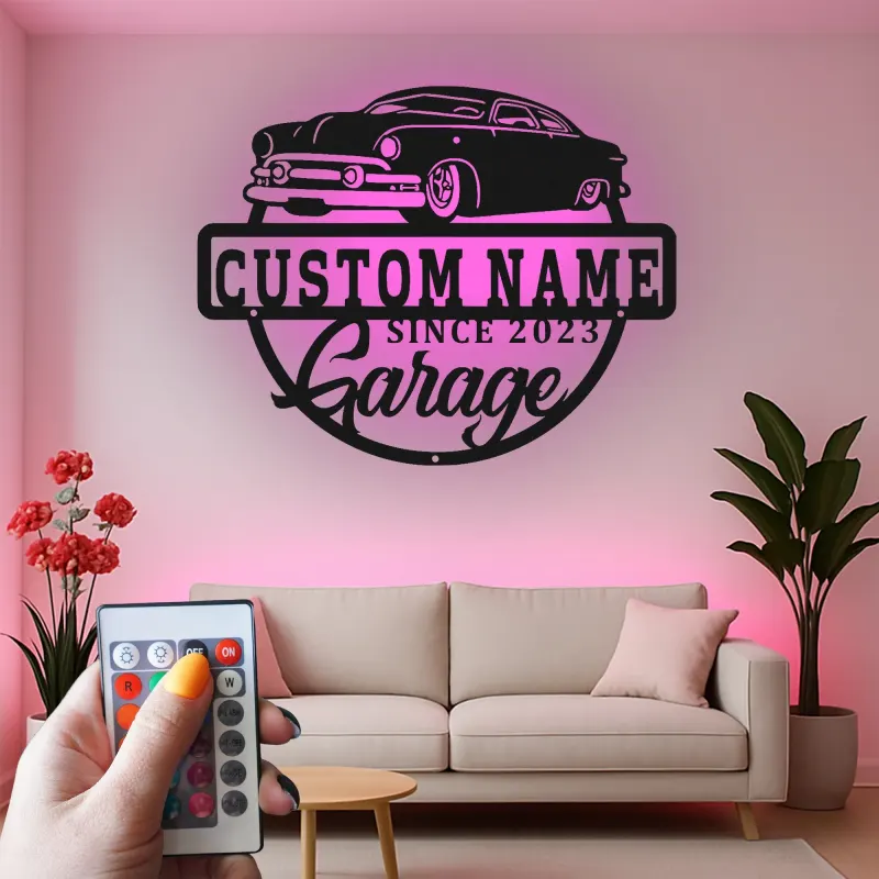 Personalisiertes LED-Garagenschild | Individuelle Metall-Wandkunst für klassische Autos | Vintage-Auto-Dekor | Geschenk für Ihn