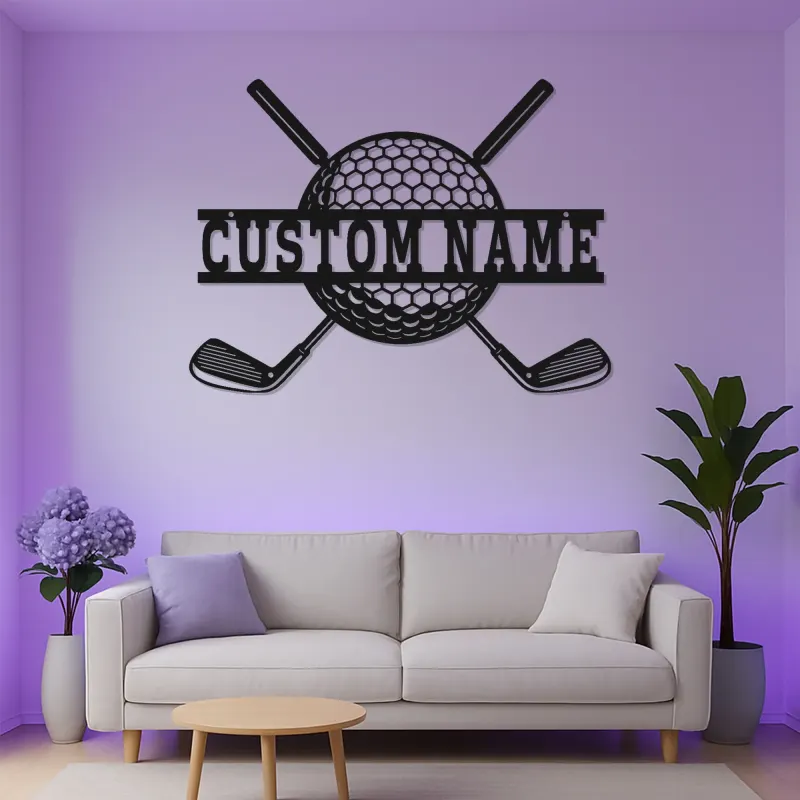 Custom Golf LED Metal Wall Art | Personalized Golfer Name Sign | Man Cave Decor & Home Bar Gift
