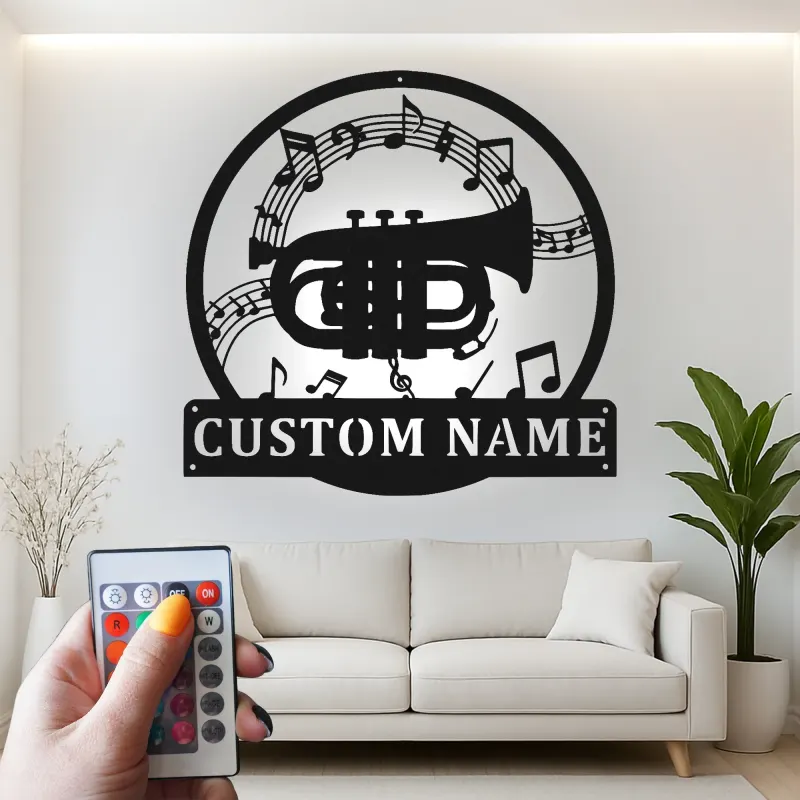 Insegna in metallo LED a forma di tromba personalizzata Regalo per musicisti Decorazione per stanze musicali per amanti della musica