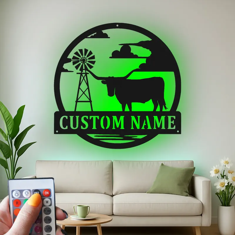 Texas Longhorn Metal Sign | Custom LED Wall Art for Modern Farmhouse Decor | Personalized Rancher & Cowboy Gift