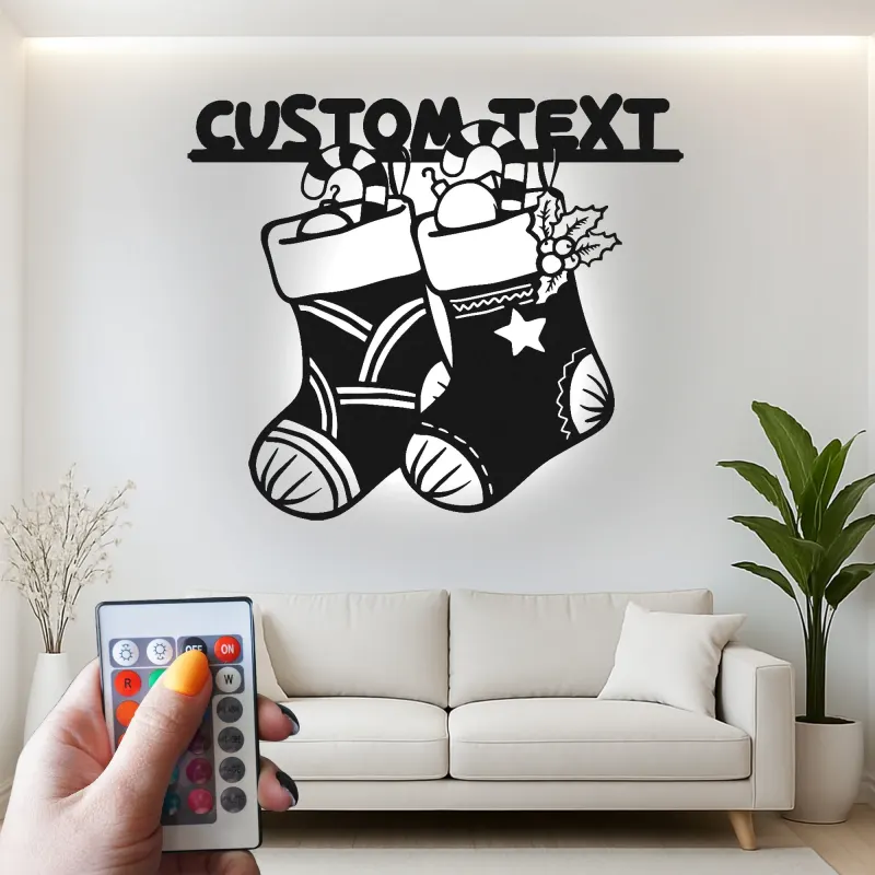 Décoration murale en métal LED personnalisée pour les chaussettes de Noël
