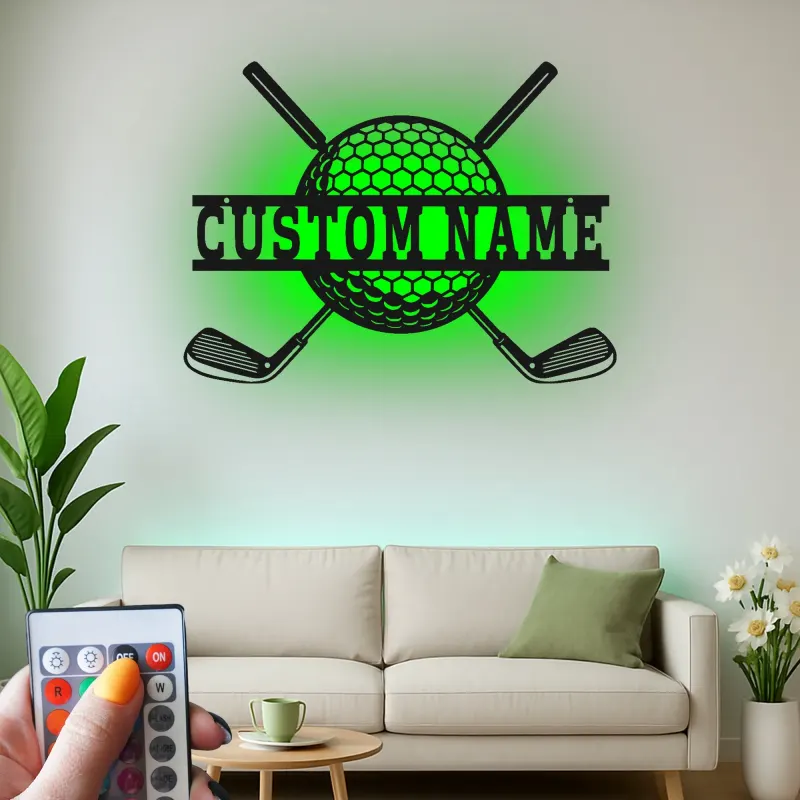 Custom Golf LED Metal Wall Art | Personalized Golfer Name Sign | Man Cave Decor & Home Bar Gift