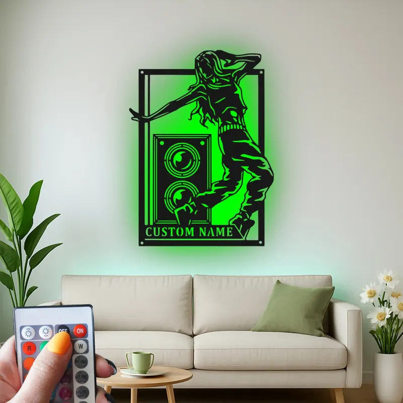 Custom Dancer and Speaker Led Light Metal Wall Art Personalized Music Lover Gift Bedroom or Studio Decor