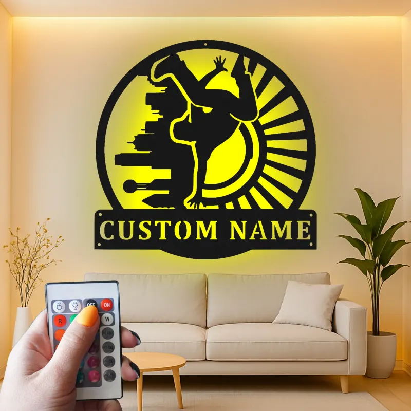 Custom Breakdancer LED Metal Sign | Urban Dance Studio Wall Art | Personalized Teen Room Decor | Hip Hop Dancer Gift