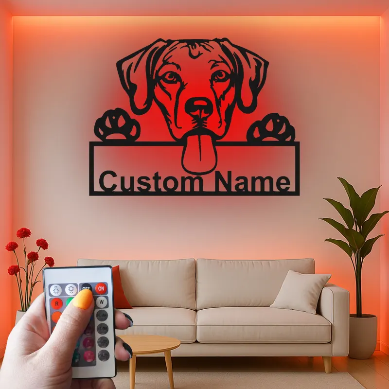 Personalisierte LED-beleuchtete Metall-Wandkunst mit Hund – Geschenk für Tierliebhaber, Deko fürs Wohnzimmer oder den Eingangsbereich 1