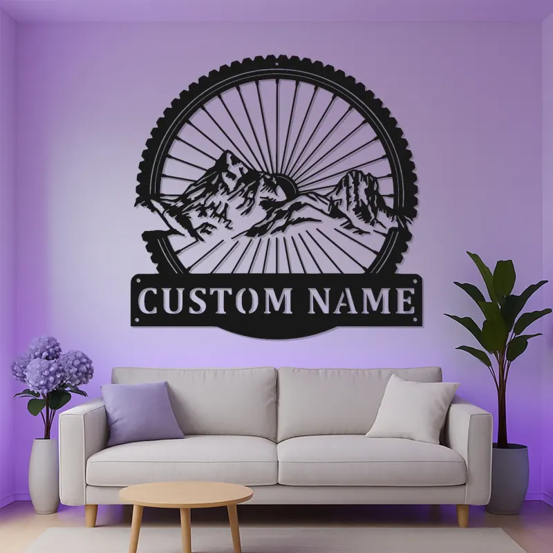 Insegna LED Ruota Mountain Bike Personalizzata | Arte in Metallo Personalizzata per Ciclisti | Decorazione per Avventure all'Aperto e Man Cave