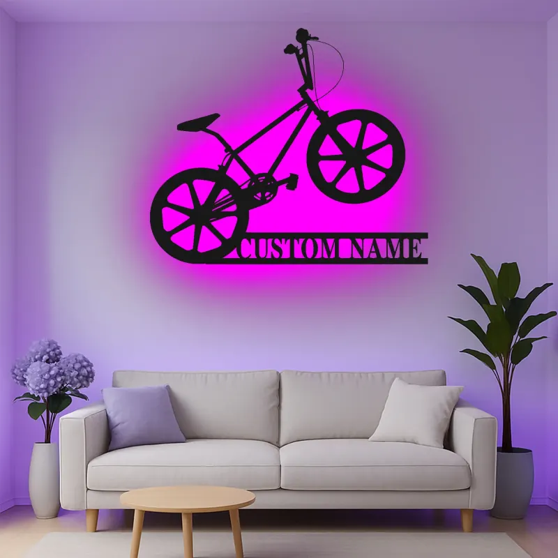Custom BMX Bike Led Light Metal Wall Art Personalized Gift for Cyclists Garage or Bedroom Decor
