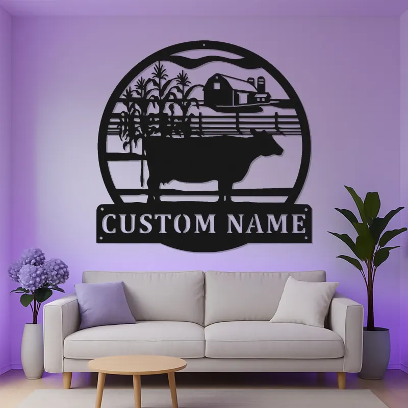 Cartel LED de Granja de Vacas Personalizado | Arte mural rústico de granja | Regalo personalizado para agricultores