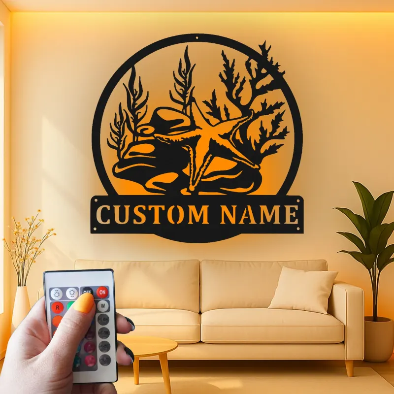 Starfish Metal Wall Art | Personalized Nautical LED Sign | Custom Coastal Decor for Beach House & Business