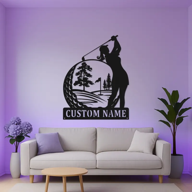 Personalized Golfer LED Sign | Custom Metal Wall Art for Her | Clubhouse & Home Bar Decor | Golf Gift