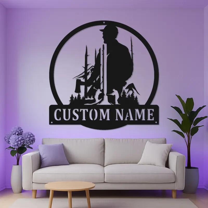 Lumberjack Silhouette Metal Sign | Custom LED Name Art | Rustic Cabin Decor & Woodsman Gift