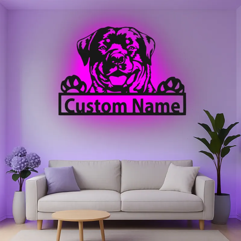 Décoration murale en métal personnalisée avec lumière LED de Rottweiler