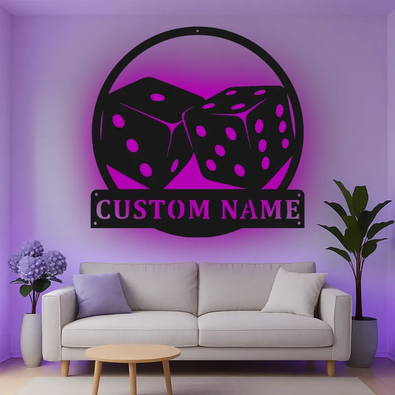 Cartel de metal personalizado con luz LED de dados para decoración de sala de juegos, regalo para jugadores, decoración de casino
