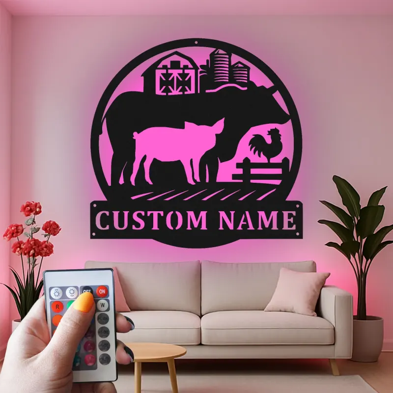 Cartel de metal LED personalizado con animales de granja, regalo para agricultores, decoración rústica de granja