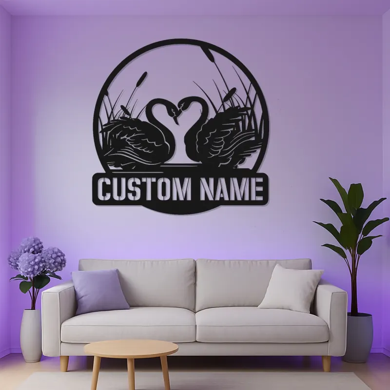 Personalized Swan LED Sign | Romantic Metal Wall Art with Custom Name | Elegant Bedroom Decor | Unique Wedding Gift for Couple