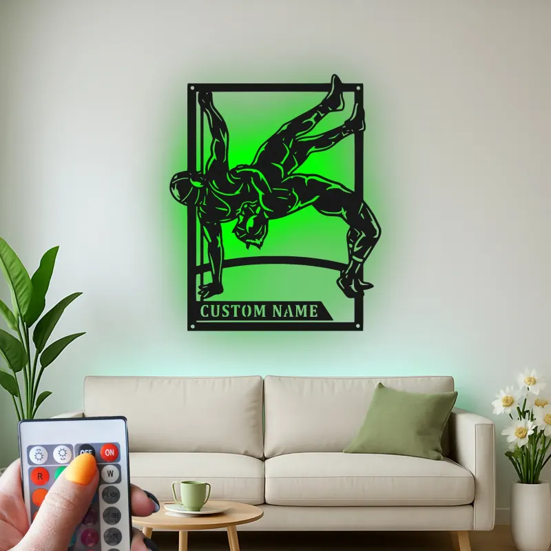 Insegna in metallo personalizzata con luce LED per wrestler, regalo per fan del wrestling, decorazione per sala giochi o sportiva