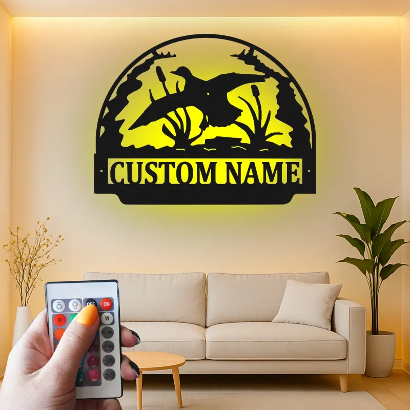 Custom Duck Hunting Scene Led Light Metal Wall Art Personalized Gift for Hunters Cabin or Lodge Decor
