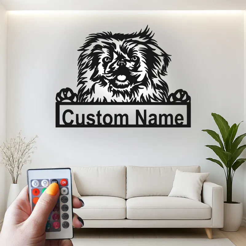 Custom Pekingese LED Sign | Personalized Dog Metal Wall Art | Pet Portrait Memorial Gift for Dog Lovers