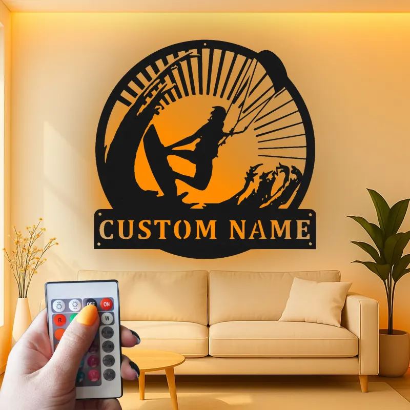 Insegna LED Personalizzata per Kiteboarding | Arte in Metallo per Kitesurfer | Regalo per Fan degli Sport Acquatici | Decorazione per Casa al Mare e Man Cave