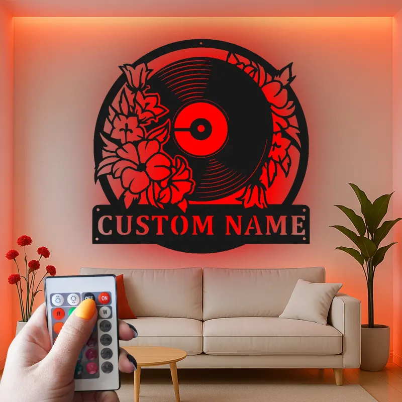 Insegna in metallo LED a forma di disco in vinile personalizzata, regalo per amanti della musica, decorazione per studio 2