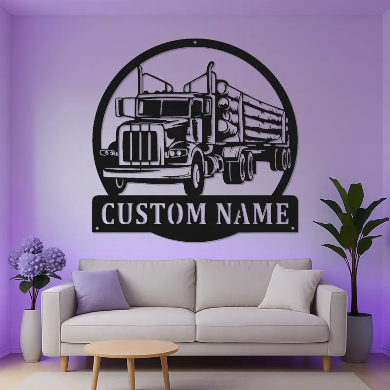 Custom Logging Truck Metal Sign | Personalized LED Wall Art for Truckers | Rustic Cabin & Garage Decor | Gift for Loggers