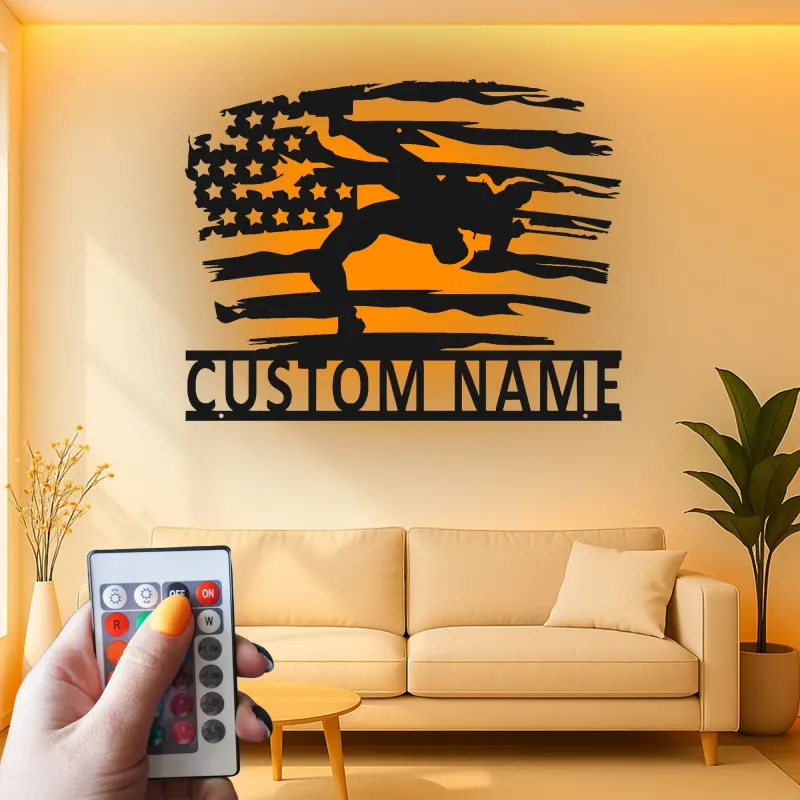 Cartel de metal LED personalizado con bandera americana para soldados, regalo militar para veteranos, decoración patriótica del hogar