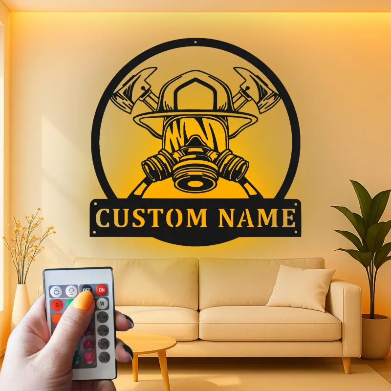 Personalized Firefighter LED Sign | Custom Metal Wall Art for Fire Station | Fireman Retirement Gift