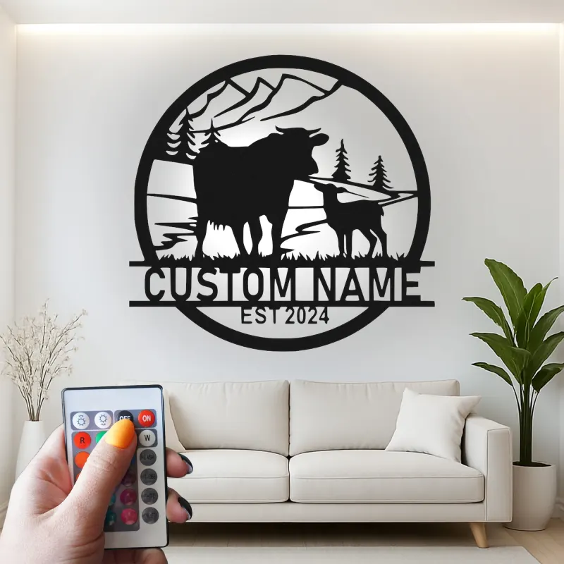 Custom Farm Scene Led Light Metal Wall Art Personalized Rancher Gift Rustic Home Decor for Farmhouse