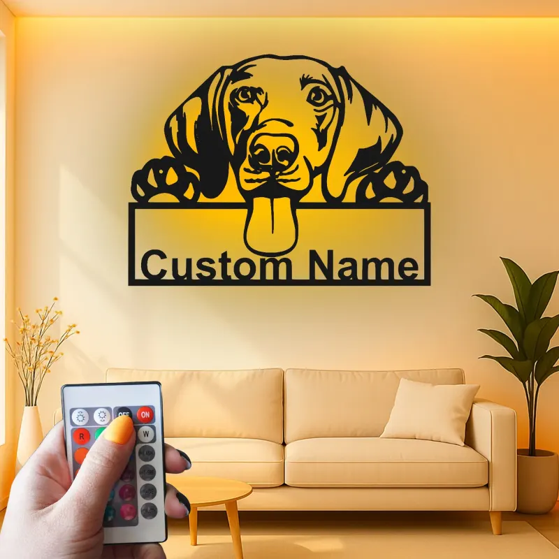 Personalisierte LED-beleuchtete Metall-Wandkunst mit Hund – Geschenk für Tierliebhaber, Deko fürs Wohnzimmer oder den Eingangsbereich 2
