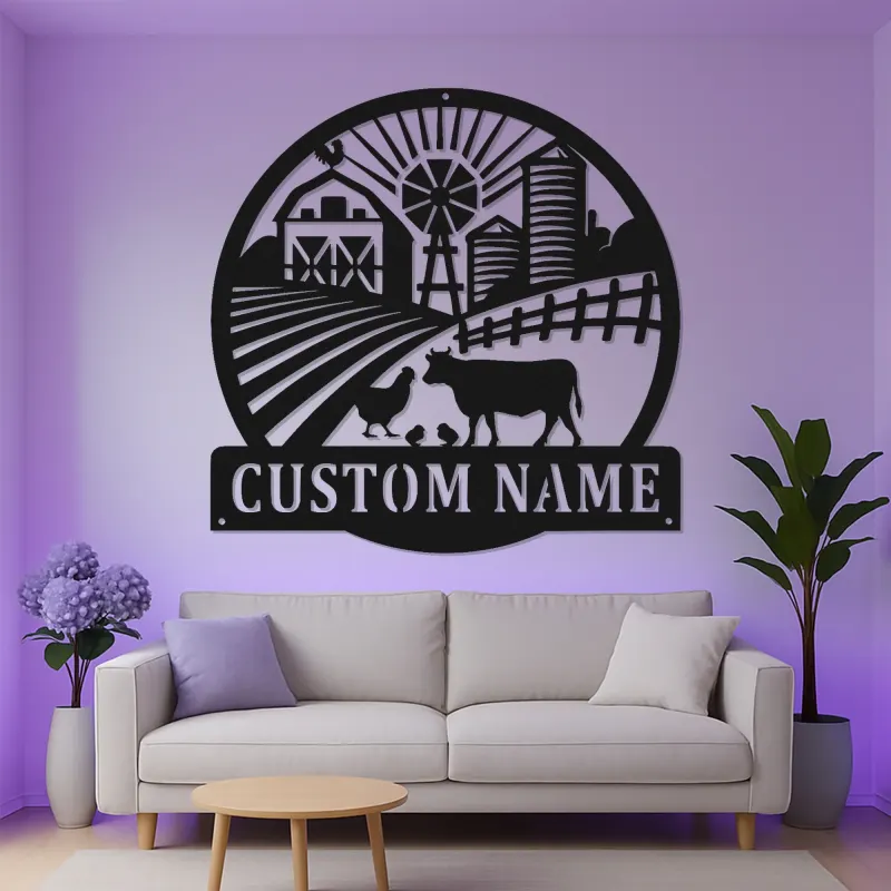 Cartel de Granja Personalizado con LED | Arte de Metal de Granja Personalizado | Placa de Nombre Familiar Rústica para Granjeros