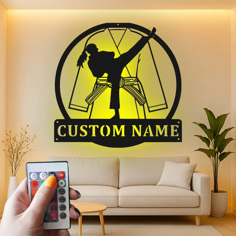 Personalisiertes LED-Metallschild für Kampfsportler – Geschenk für Karate-Enthusiasten, Dojo Wanddekoration
