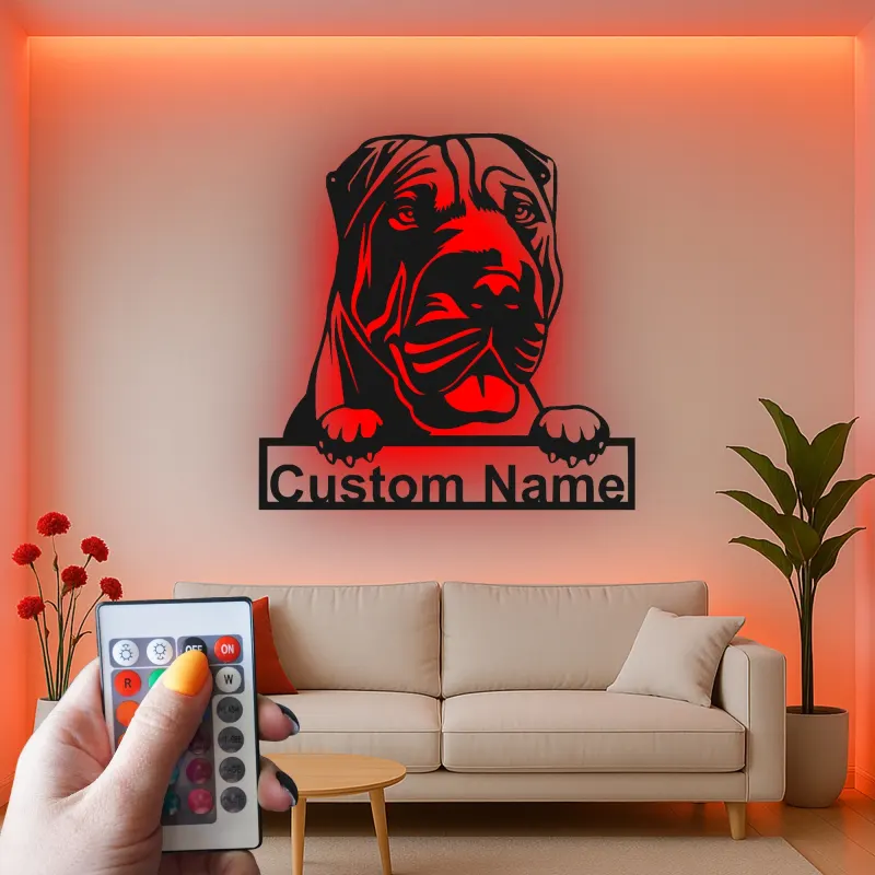 Cartel de metal personalizado con luz LED de mastín, regalo para amantes de los perros, decoración de sala de estar