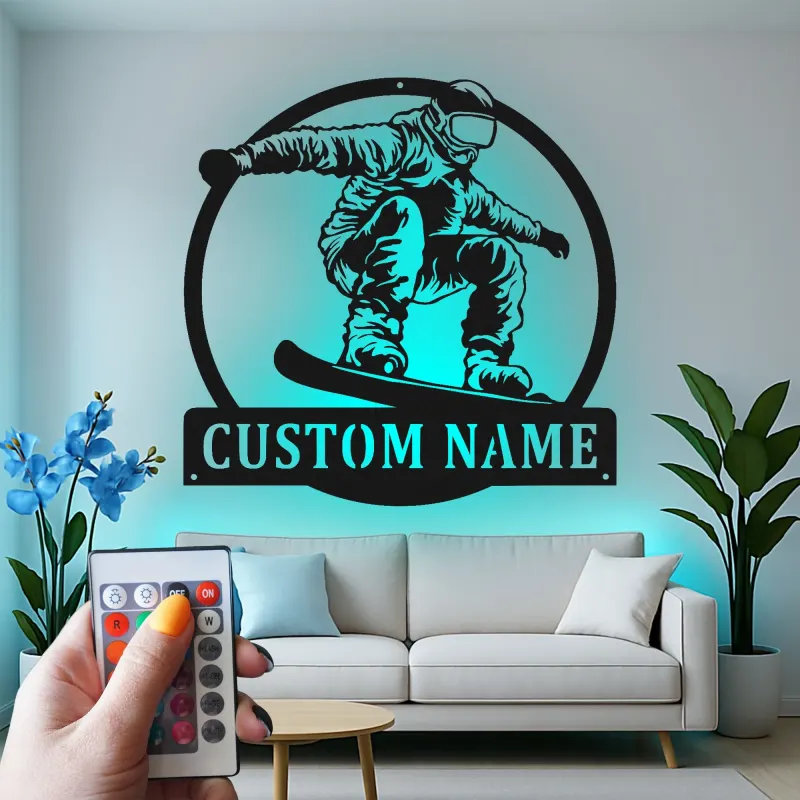 Personalisierte Snowboarder-Leuchtschilder | Personalisiertes Metallschild | Teenagerzimmer Dekor & Wintersport Geschenk
