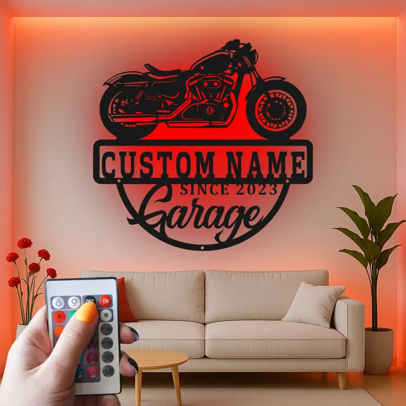 Cartel de metal LED personalizado para garaje de motocicletas, regalo para él, decoración para man cave o garaje 1