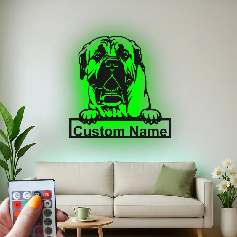 Insegna in metallo LED personalizzata per amanti dei cani Mastiff