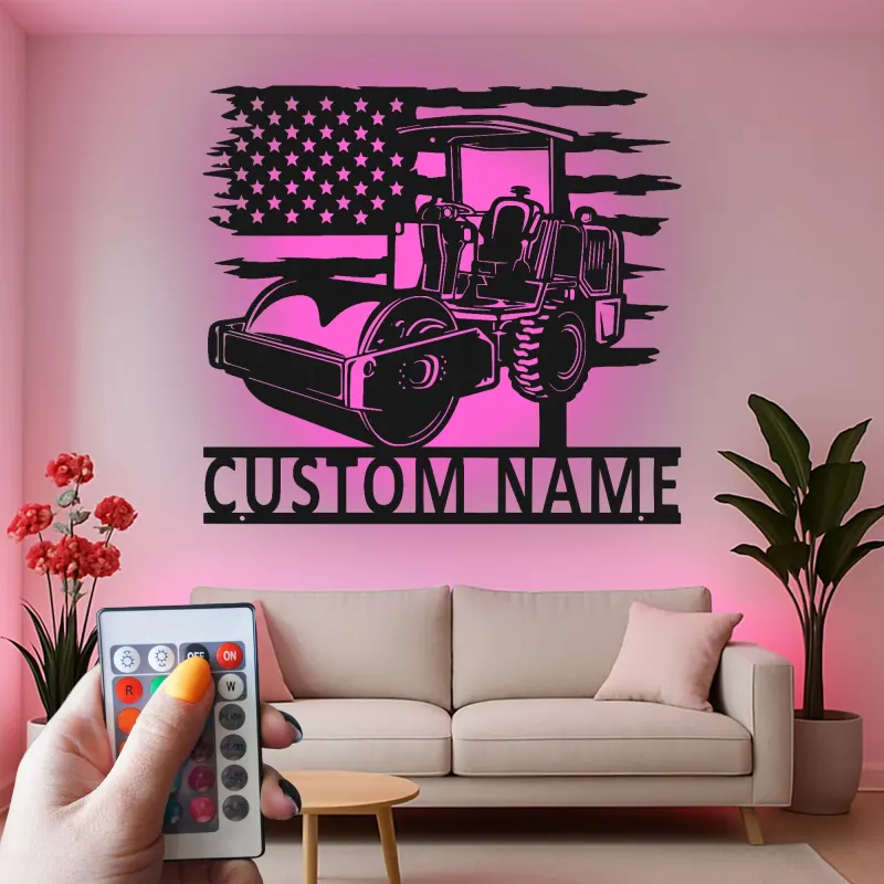 Panneau Métallique Routeur | Art Murale LED Personnalisée pour Contractant | Cadeau pour Opérateur de Machinerie Lourde | Décoration de Construction Personnalisée