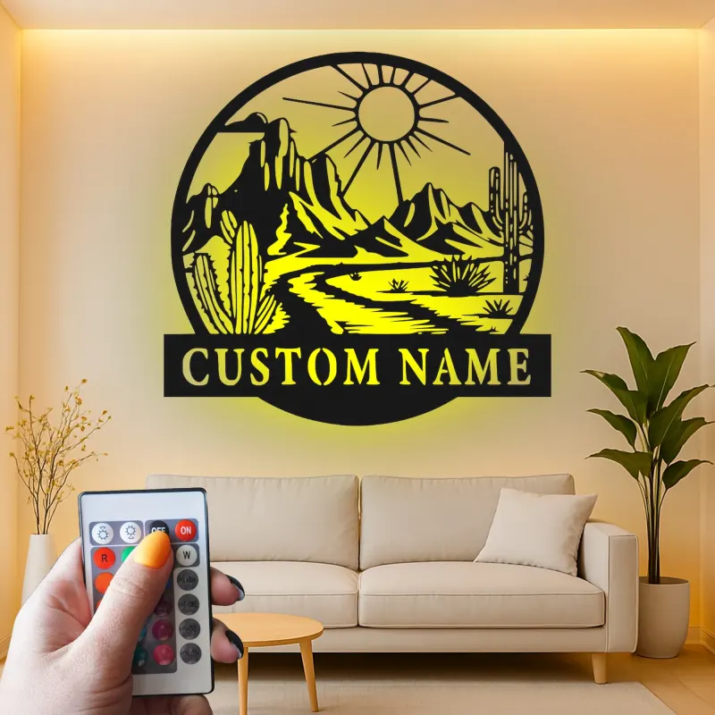 Custom Desert Landscape Led Light Metal Wall Art Personalized Gift for Nature Lovers Living Room Southwestern Decor