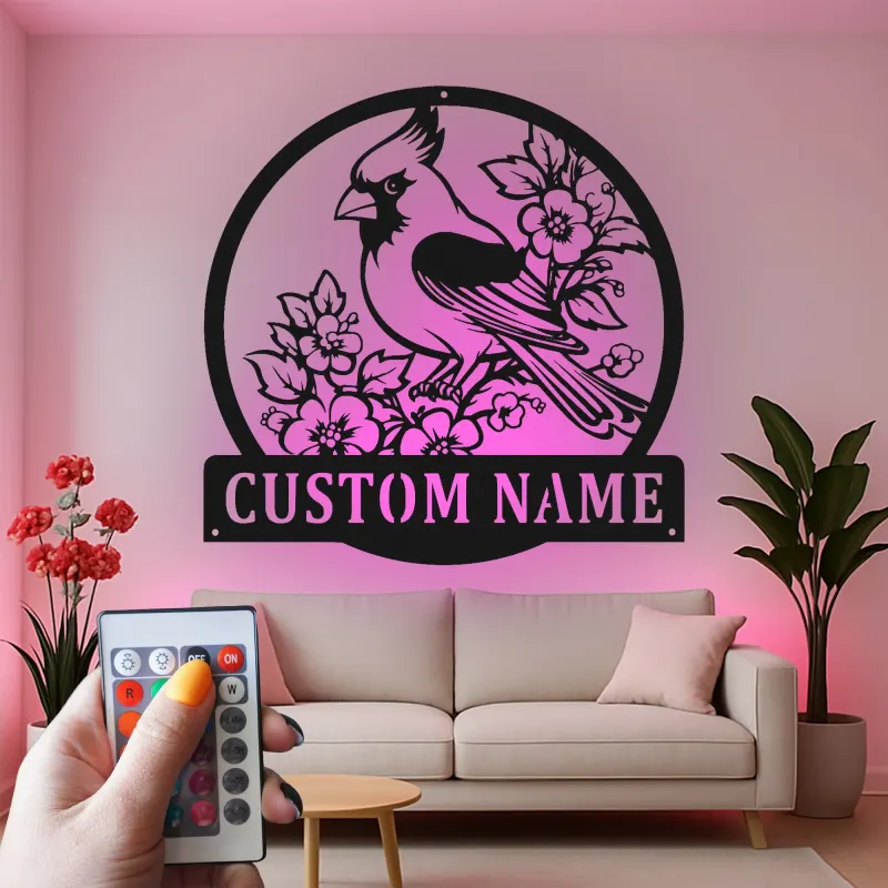 Custom Cardinal Bird Led Light Metal Wall Art Personalized Nature Lover Gift Living Room or Garden Decor 2