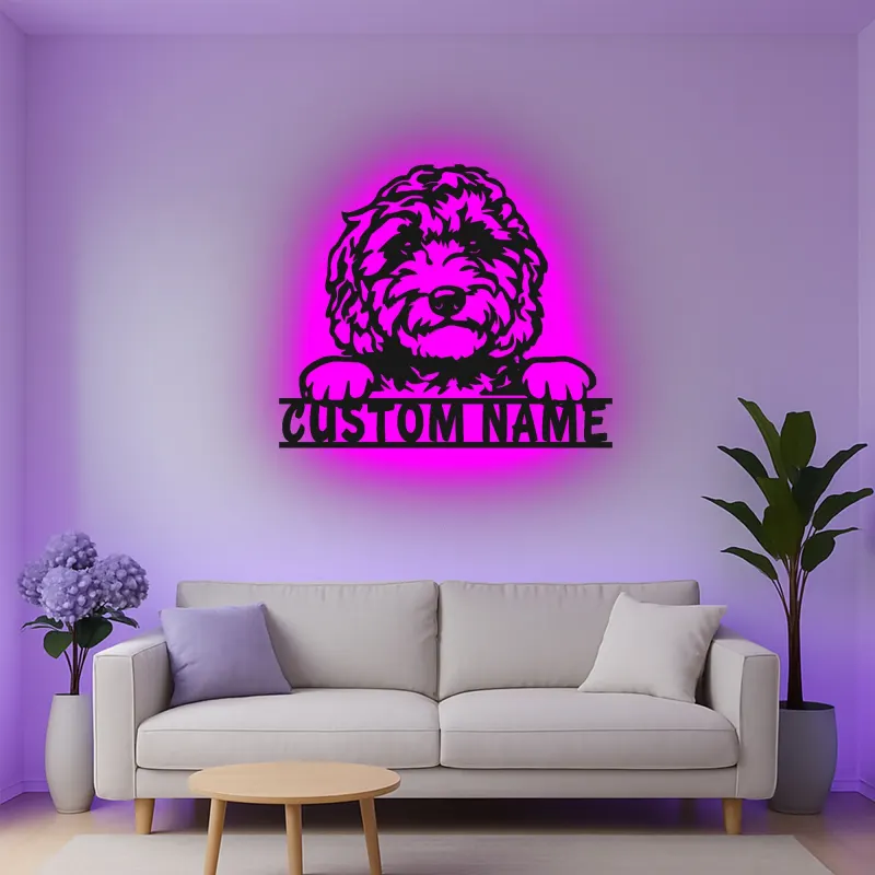 Personalisierte Labradoodle LED-Licht Metall-Wandkunst für Hundeliebhaber