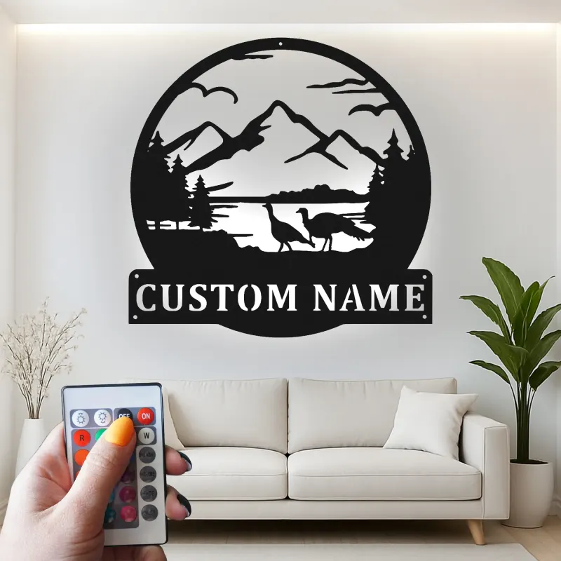 Cartel de metal LED de escena montañosa personalizado, regalo para amante de la naturaleza, decoración de cabaña o refugio