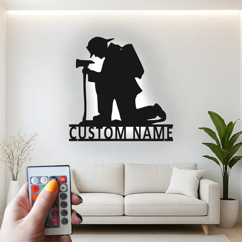 Panneau en métal personnalisé pour pompier | Décoration murale LED personnalisée | Décor de caserne et cadeau pour premier intervenant