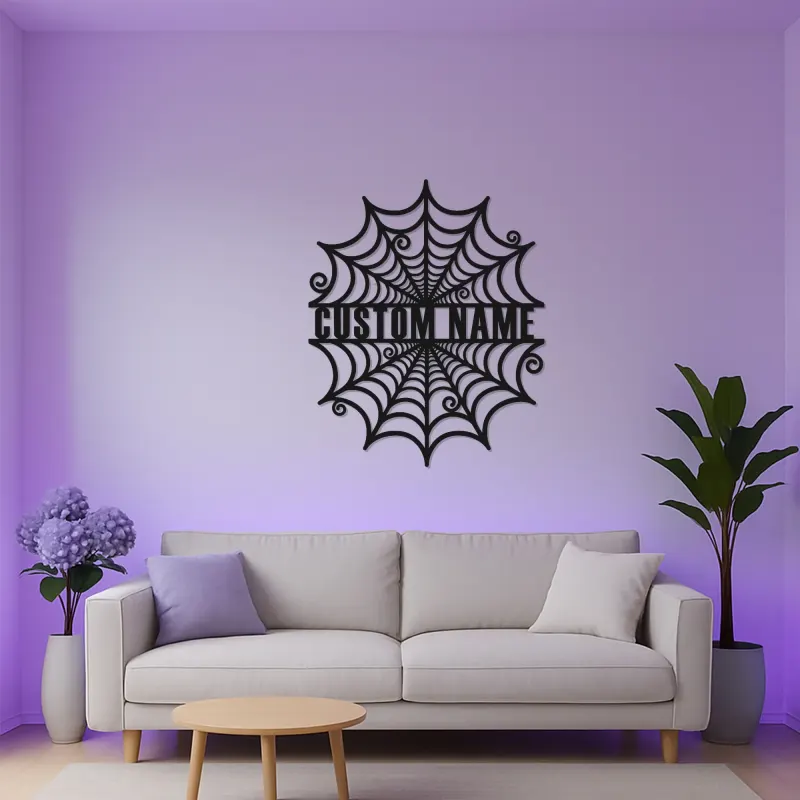 Personalisierte Spinnenweben-Metallschild | Personalisierte Gothic LED-Wandkunst | Gruseliges Halloween-Dekor Geschenk für Zuhause oder Geschäft