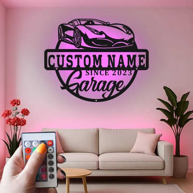 Custom Sports Car Garage Led Light Metal Wall Art Personalized Gift for Car Enthusiasts Man Cave Decor 1