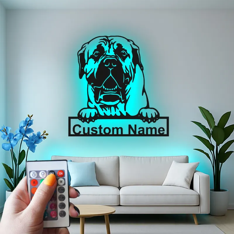 English Mastiff Custom LED Sign | Personalized Dog Wall Art | Metal Pet Portrait for Mastiff Owners