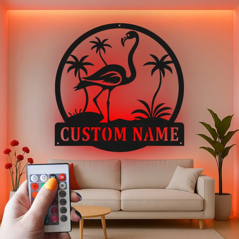 Custom Flamingo LED Sign | Personalized Metal Wall Art | Tropical Beach House & Patio Decor | Custom Name Gift