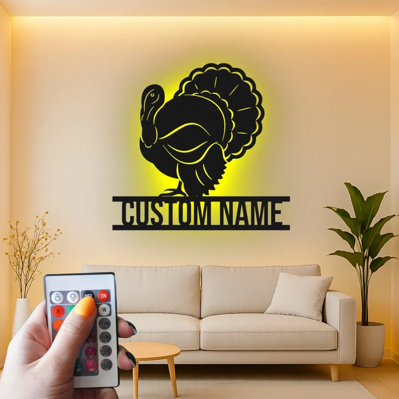 Cartel de metal LED personalizado de pavo para regalo de acción de gracias, decoración festiva para comedor