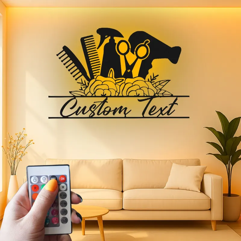 Insegna su misura per hair stylist | Arte murale LED in metallo per saloni | Decorazione personalizzata per beauty studio | Regalo per parrucchiere