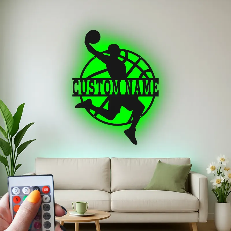 Insegna in metallo LED personalizzata per giocatore di basket - Regalo personalizzato per appassionati di sport e decorazione per sala giochi 1